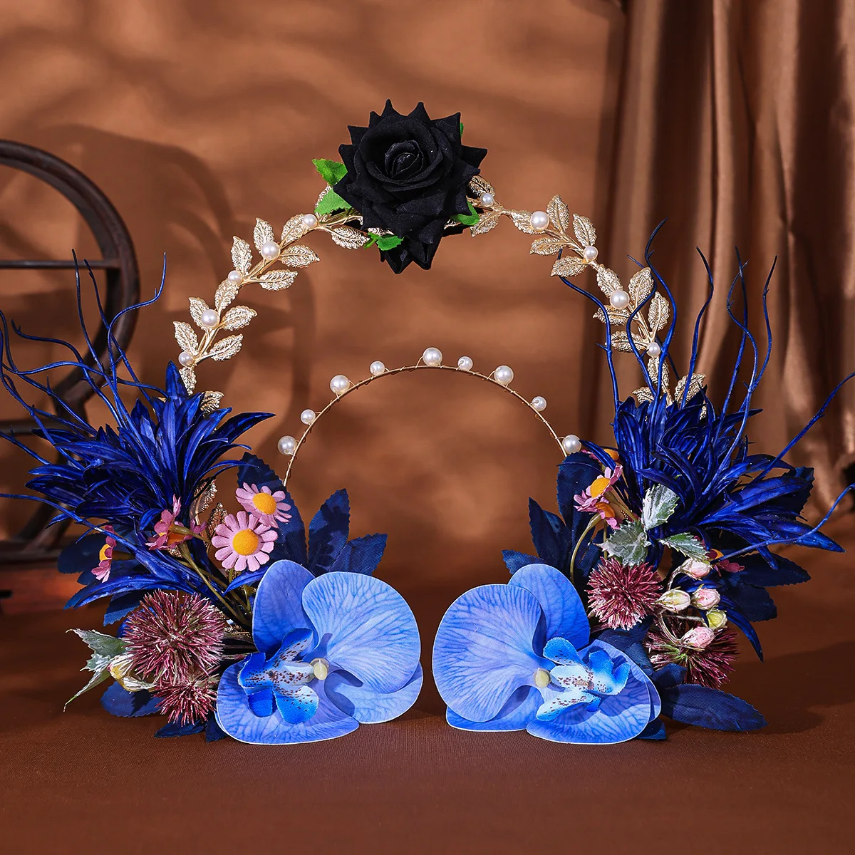 

Blue and Black Flower Headband 3D Headwear Flower Ring Wedding Party Costume Headpiece for Bridal Women Hair Accessory