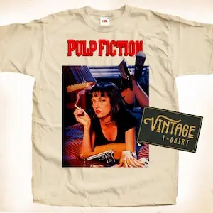 Pulp Fiction V1 T shirt Tee Natural Vintage Cotton Movie Poster Beige All Sizes