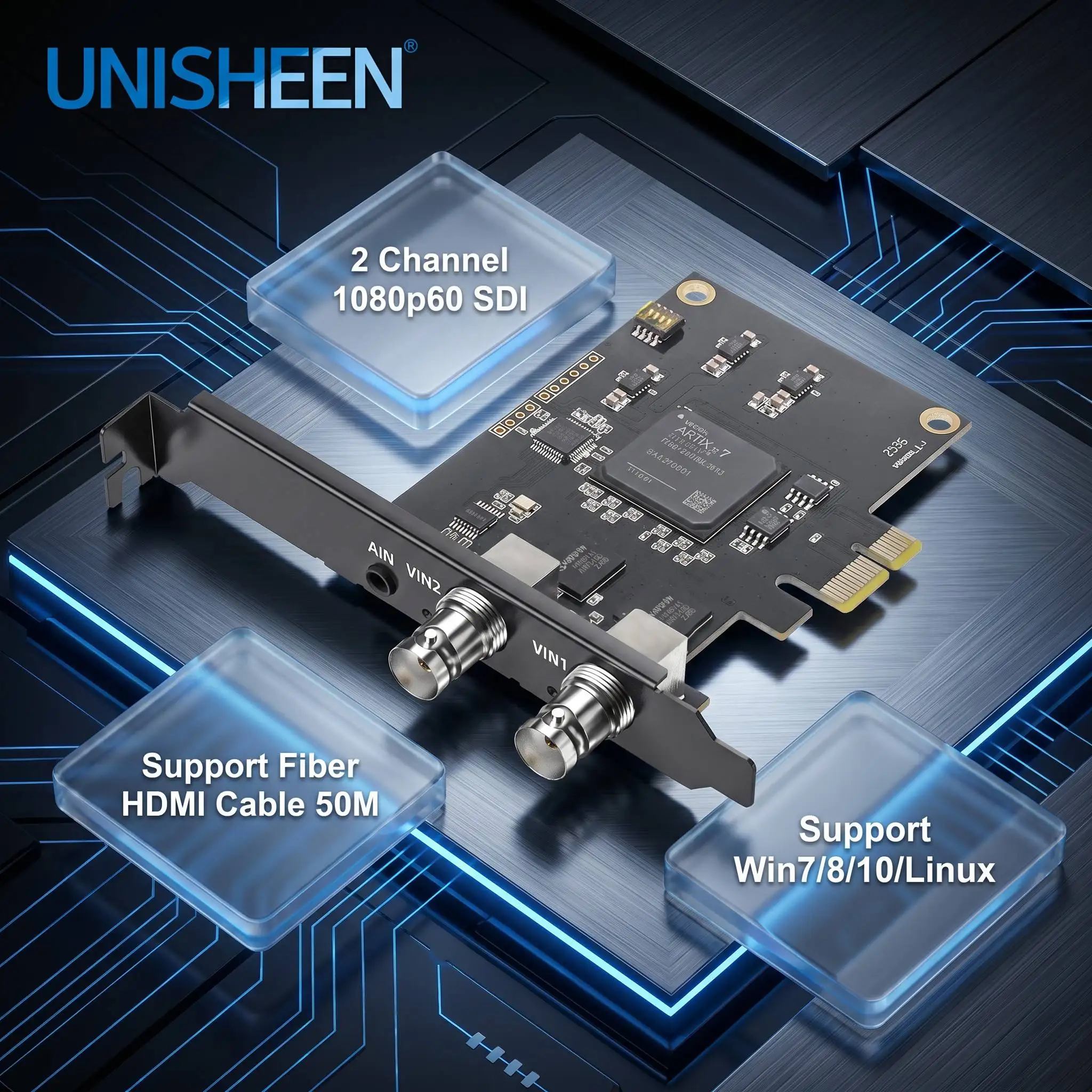 UC3520S High Performance 2 Channels 3G-SDI 1080p 60fps PCIe Internal Video Capture Card for VMix OBS Studio Live Streaming