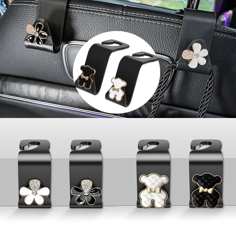 Multifunctional Car Storage Invisible Hooks Bear Flower Car Seat Hooks Strong Load Capacity Hidden Design Decorative Organiser