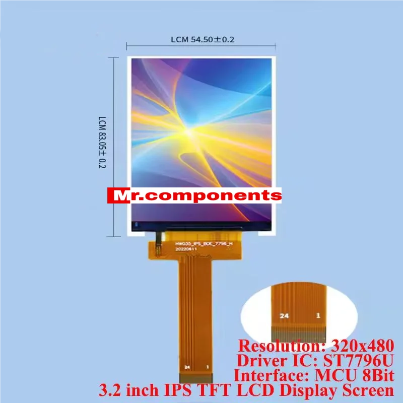 3.5 inch HD TFT LCD Display Module 3.5'' IPS Colorful Screen 320x480 Resolution ST7796U Drive MCU 8Bit Interface Full View 24Pin