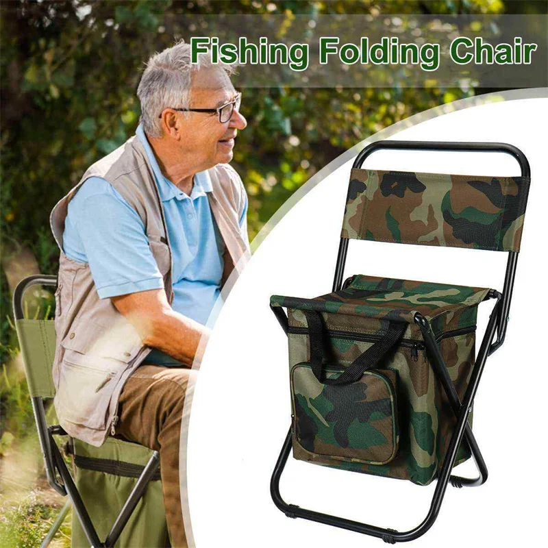 3 In 1 Foldable Fishing Chair Cooler Bag Folding Stool Seat with Backrest Stool Camping Fishing Hiking Outdoor Sketching