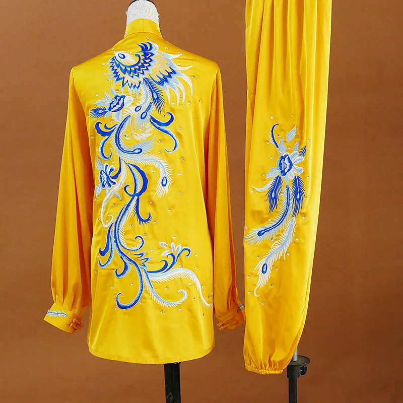 Embroidered Phoenix Tai Chi Suit Martial Arts Training Wear Men Women Medium Long Team Summer Practice Performance Outfit Design