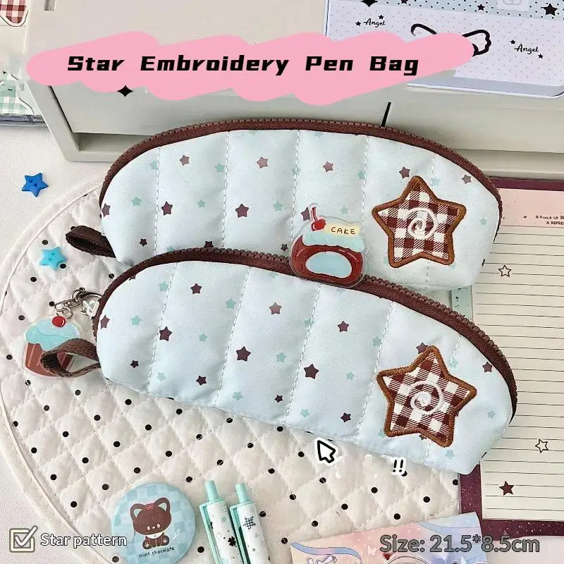 Kawaii-Stickerei-Stifthalter, tragbar, große Kapazität, Stern-Stiftetui mit Reißverschluss, niedliche Stern-Cartoon-Schreibwaren-Tasche – Detail 2