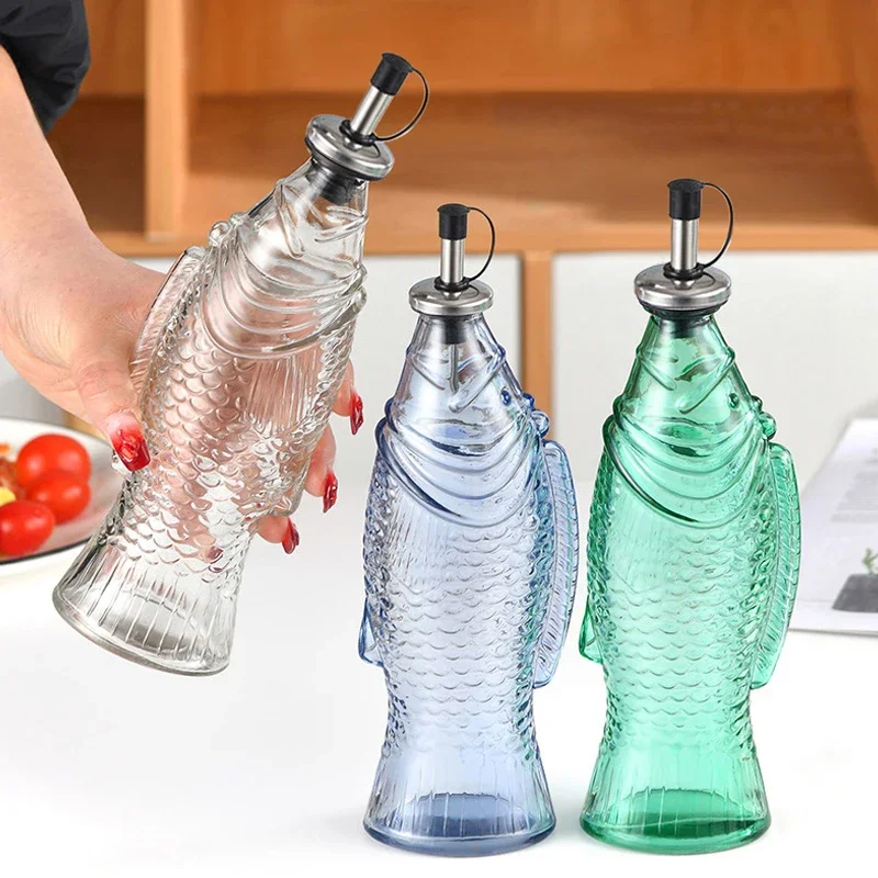 350 ml Glas Öl Flasche Kreative Fisch Geformt Gewürz Werkzeug Haushalt Sesam Öl Flasche Küche Transparent Glas Öl Flasche