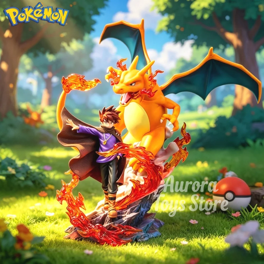 Anime Pokémon Figur Glurak Gary Oak Actionfiguren PVC-Statue Desktop-Ornament Sammlermodell Spielzeug Geschenke 17cm/6,69 Zoll