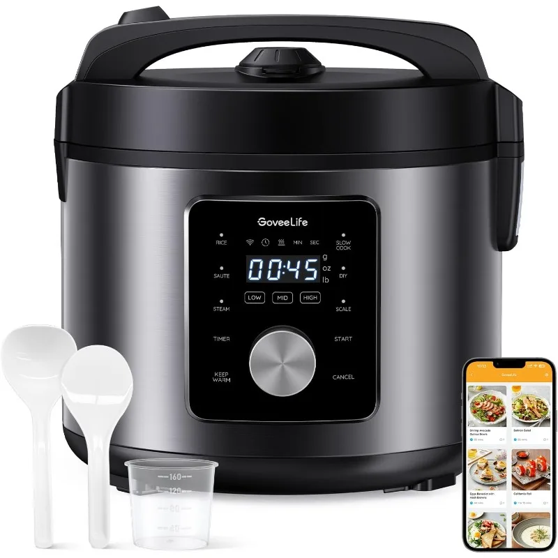 

GoveeLife Smart Rice Cooker, 6-in-1 Multi-Cooker, Slow Cooker, Yogurt Maker, Saute Pan, Steamer, Food Warmer, 1000W,