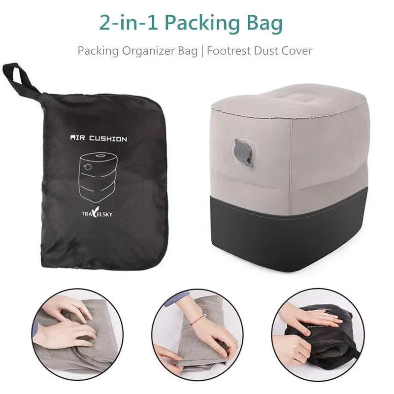 Flocking PVC Inflatable Footstool, Airplane Train Car Footrest, Office Nap Footrest