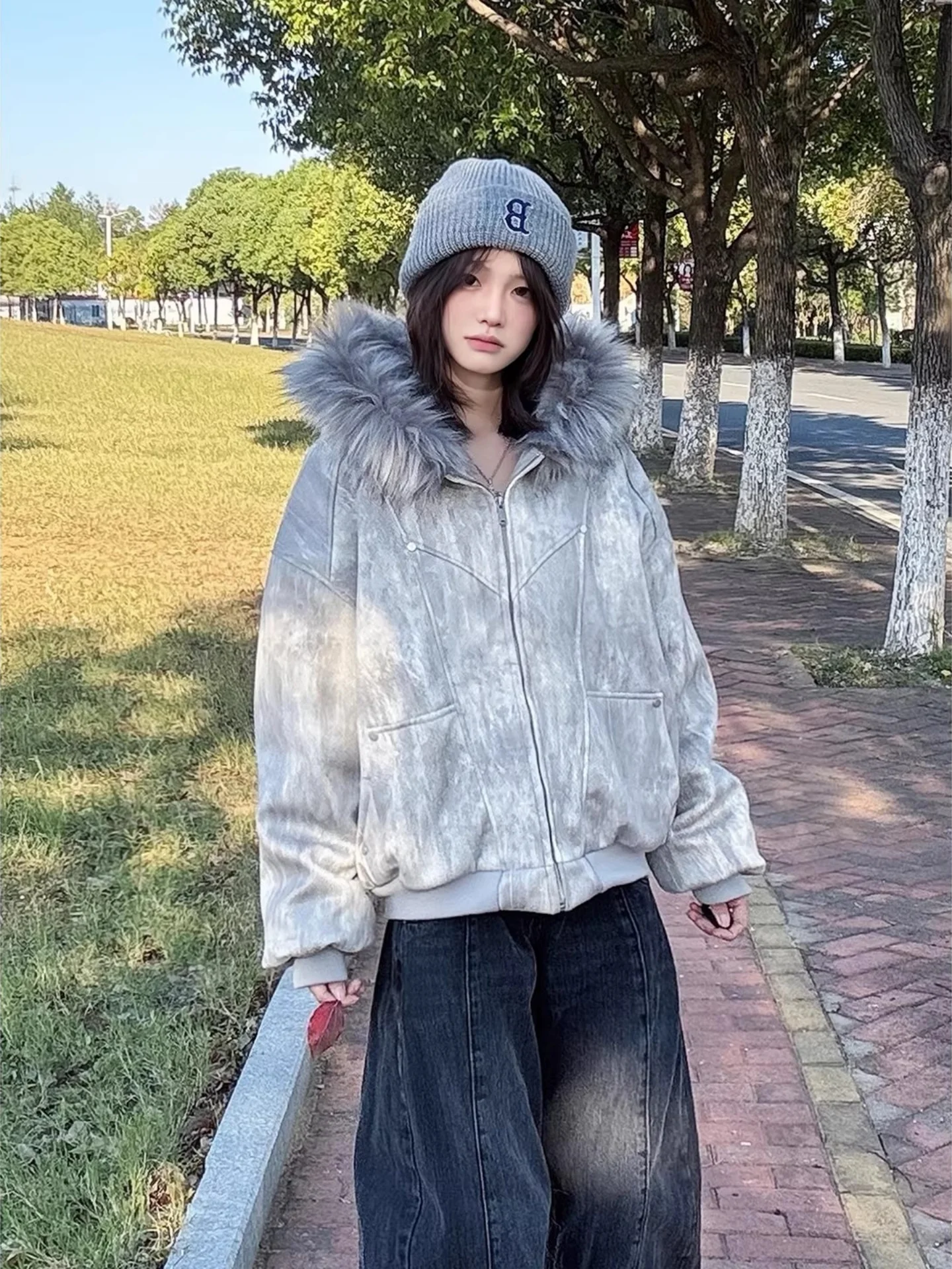 

Мужская зимняя утепленная куртка American Deconstructed Patchwork Mountain Eagle из хлопка с меховым воротником и капюшоном, Jinjiang C