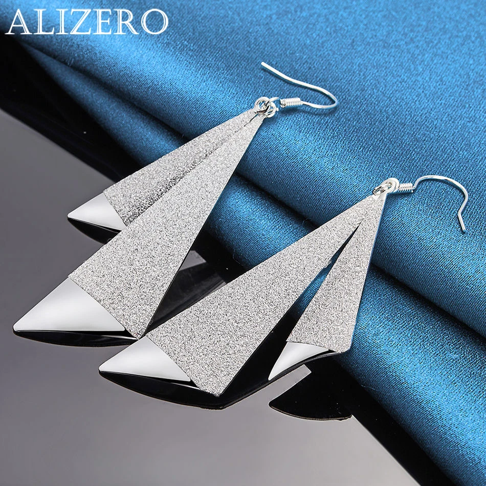 

ALIZERO 925 Sterling Silver Earrings Frosted Geometric Drop Earrings Wedding Party Accessories Fashion Women Jewelry