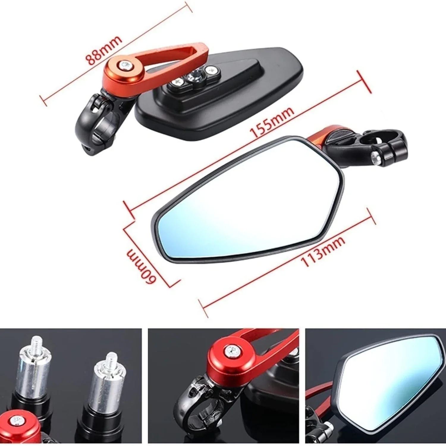 7/8 Inch CNC Machining Motorcycle Universal Clear Glass Pedal Handlebar End Mirror Accessories for Wide Range espejos para moto