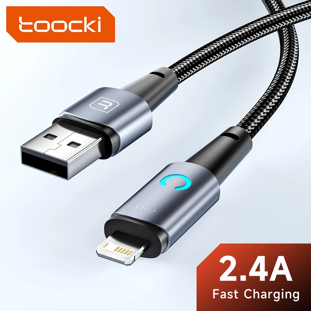 Toocki 2.4A USB Ligting Cable For iPhone 14 13 12 Pro Max X XR Xs Plus LED Indicator Fast Charging Cord For IOS Macbook Charge