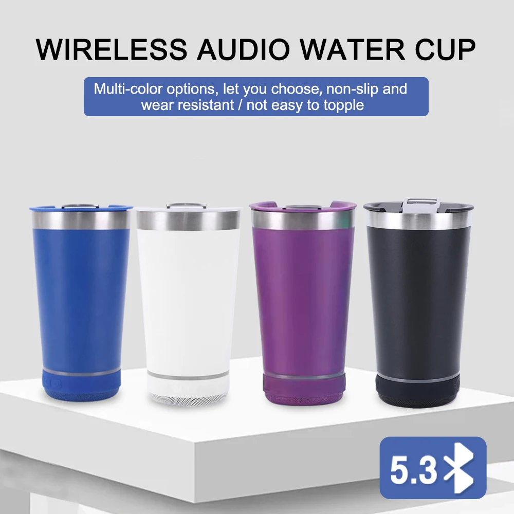 16oz Bluetooth Speaker Stainless Steel Beer Music Cup Portable Waterproof Car Cup Beer Cold Can Loudspeaker