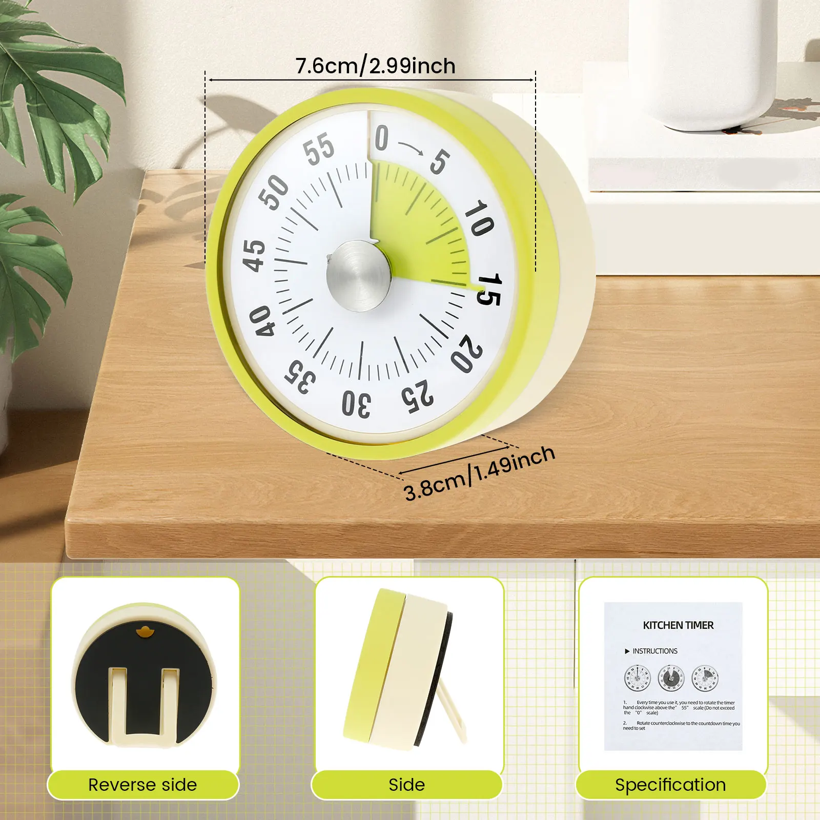 Mechanical Kitchen Timer Magnetic Visual Timer High Volume Kitchen Timer with Loud Alarm Precise 60 Minutes Kitchen Timer