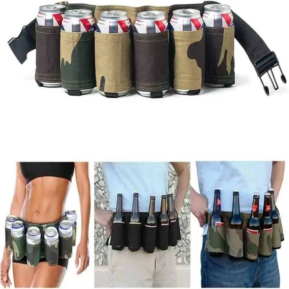 

6 Pockets Beer Storage Waist Bag 6 Cans Adjustable Beverage Storage Fannypack Camouflage Stable Beer Belt Holder Waist Pack