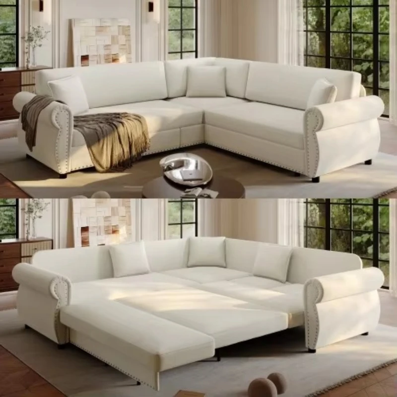 118-Inch L-shaped sofa bed, pull-out oversized convertible bed, modern style living room sofa bed