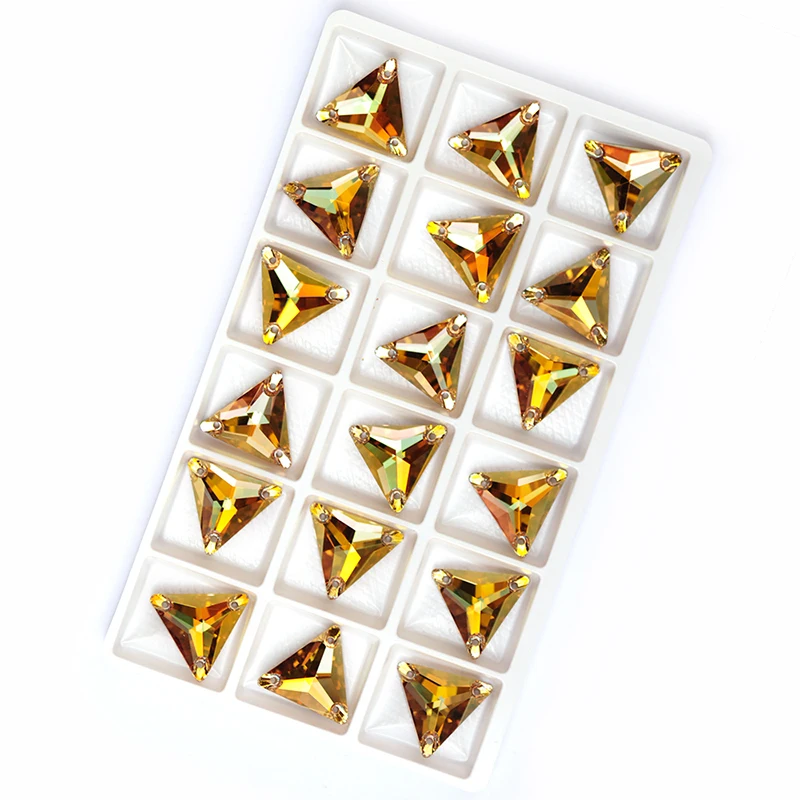 YANRUO 3270 All Sizes Metallic Sunshine Triangle Glitter Strass Flat Back Glass Rhinestones Sew On Crystals Gold Stones