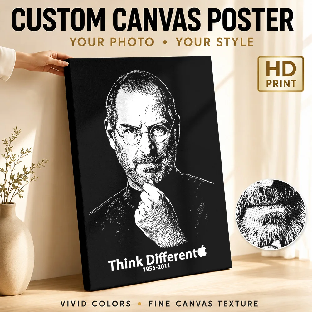 Steve Jobs Think Different Portrait Canvas Painting Poster Custom Photo Modern Aesthetic Canvas Wall Art for Dining Room Decor