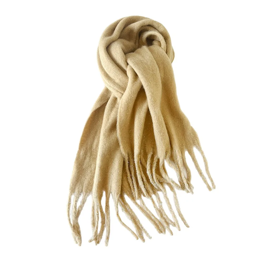 

8Colors Mohair Winter Scarves for Women Extra Long Thick Soft Solid Color Shawl Warm Fashion Fringe Hijab Neck Scarf Hair Wrap