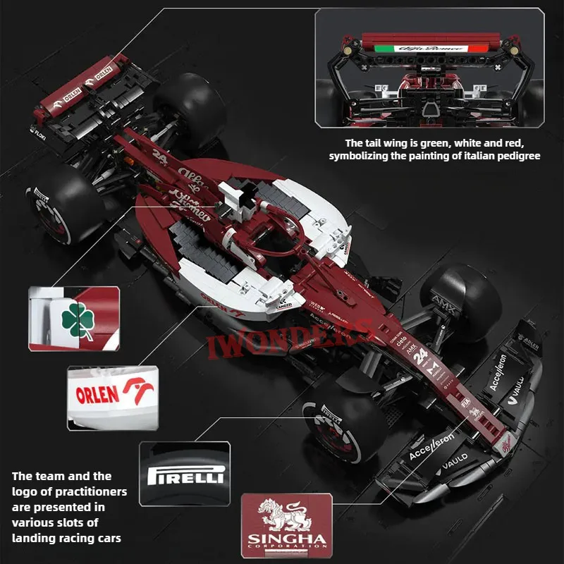 Cada C64005 การวิเคราะห์ 1:8 Alfa Romeo F1 ทีมORLEN C42 2022 Supercarรุ่น 1868PCS Building BlocksอิฐRacingของเล่นDiyของขวัญ