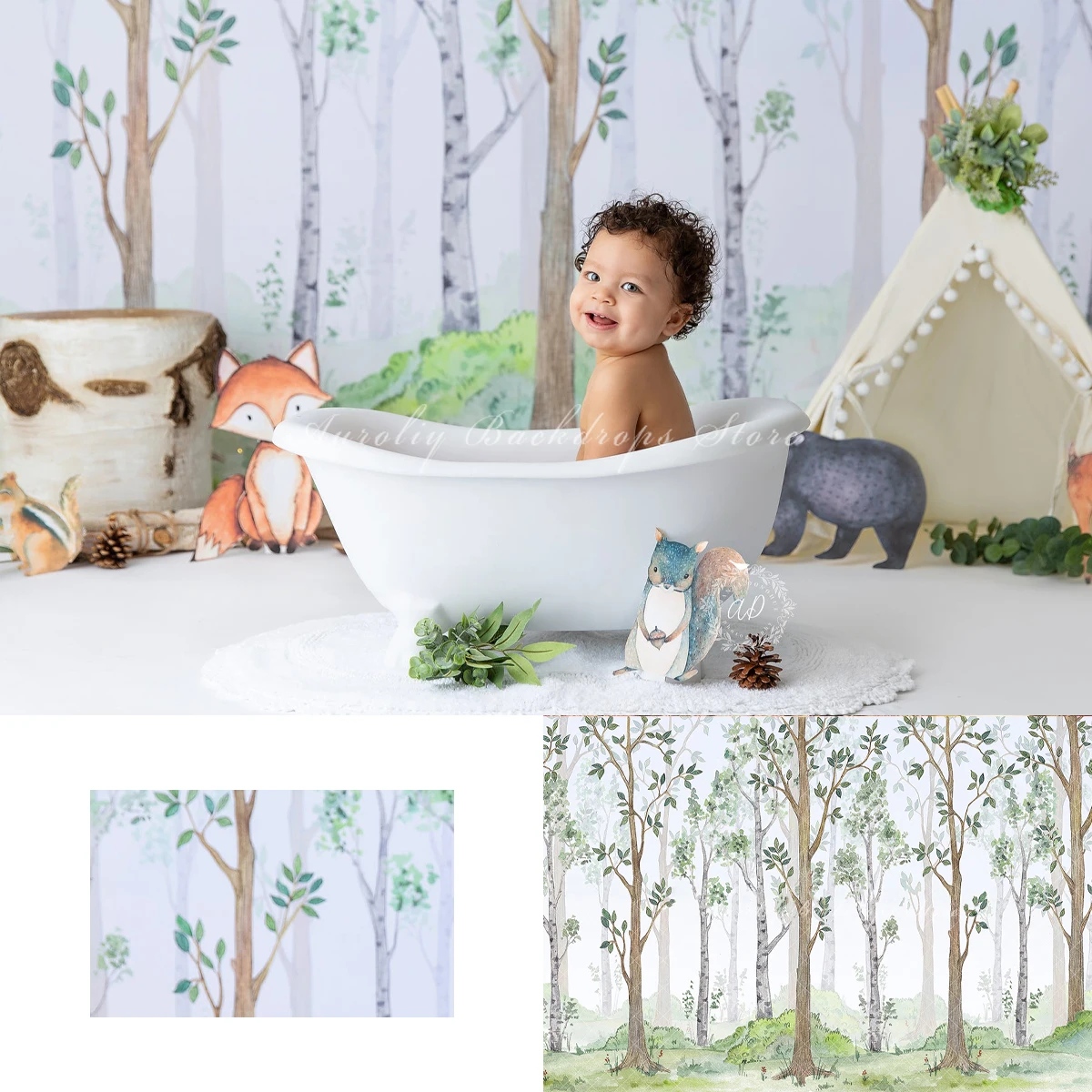 

Tree Woodland Backgrounds Cake Smash Kids Adult Photography Props Child Baby Decors Spring Forest Animals Photo Backdrops