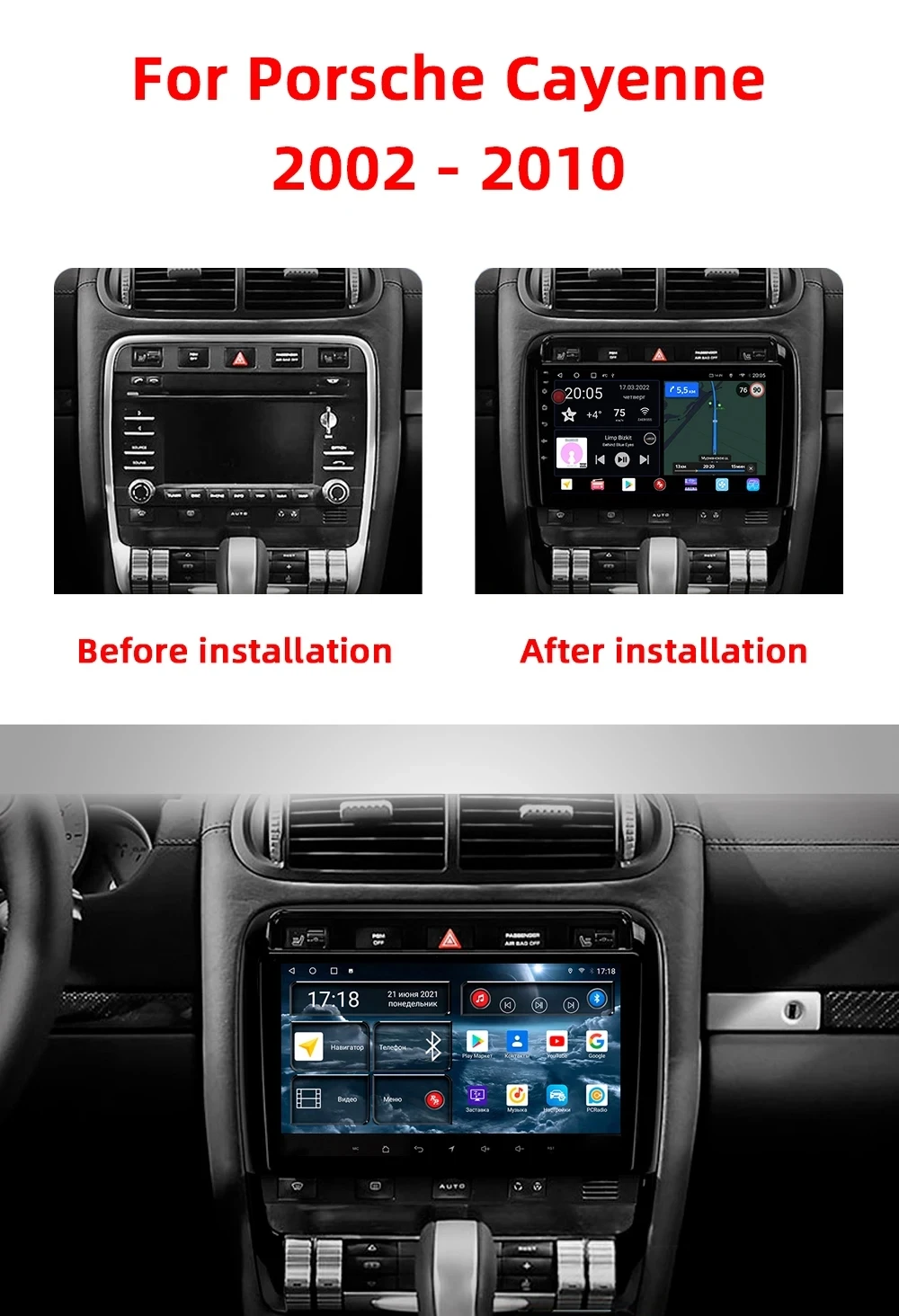 Android 14 Carplay Auto para Porsche Cayenne I 1 9PA 2002 - 2010 Radio de coche GPS reproductor Multimedia estéreo 360 cámara 4G + WiFi BT DSP