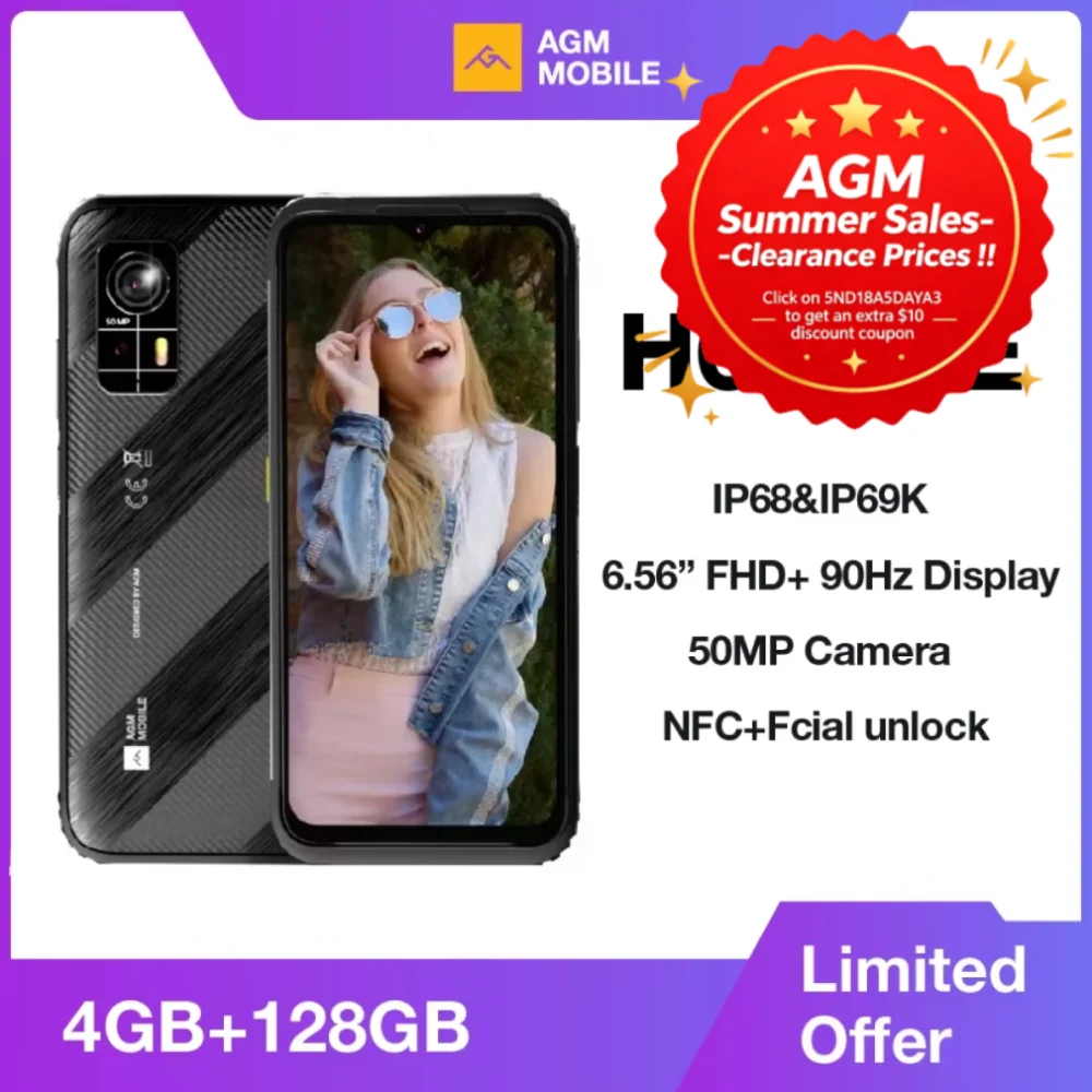 AGM H6 Lite Rugged Smartphone,4GB + 128GB,50MP Camera, 6.56 