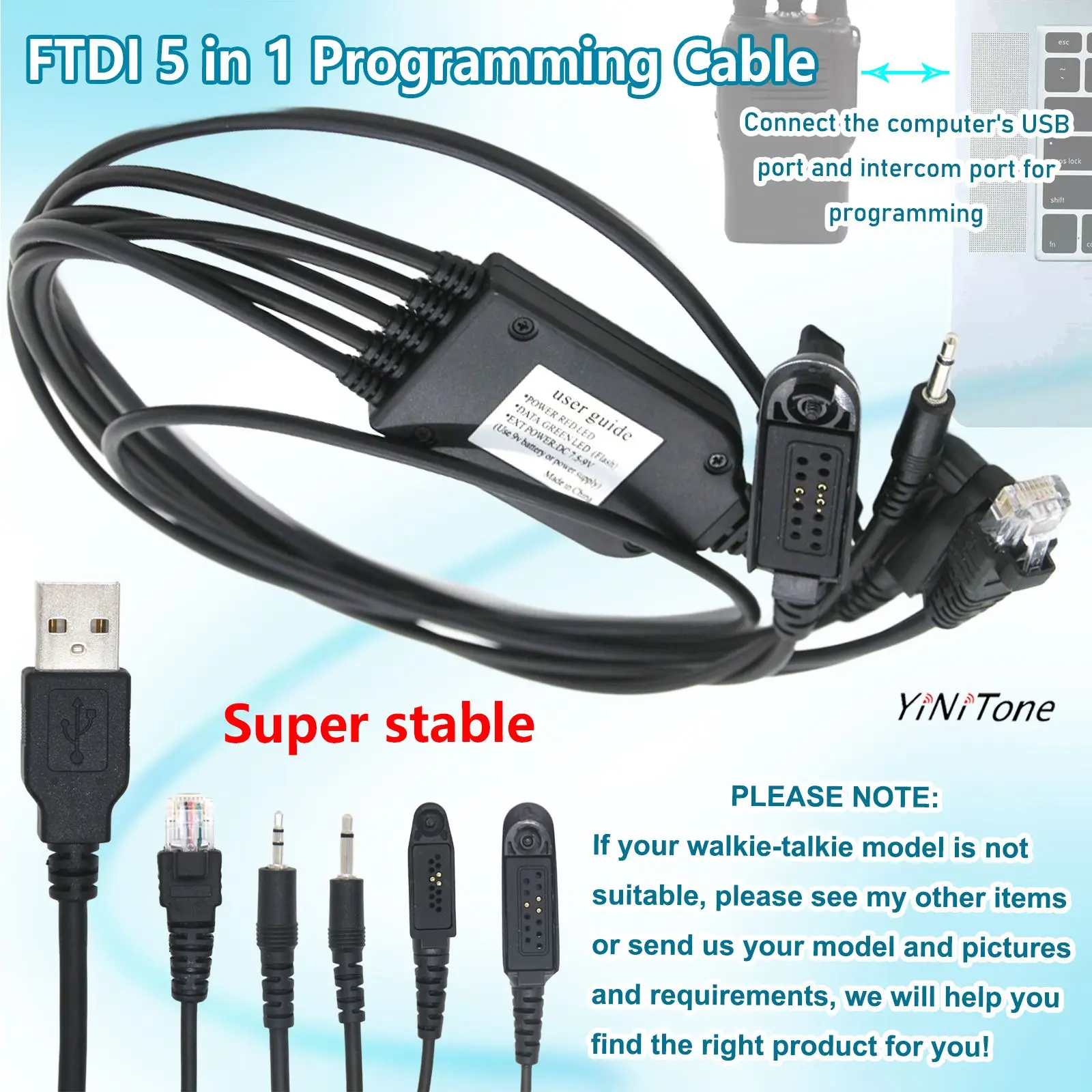 Walkie-talkie FTDI 5 in 1 Programming Cable 2.5 Mm/Multi-pin/RJ45 Plug For Motorola GP88 GP300 GP328 GP340 GP328Plus GM300 Radio