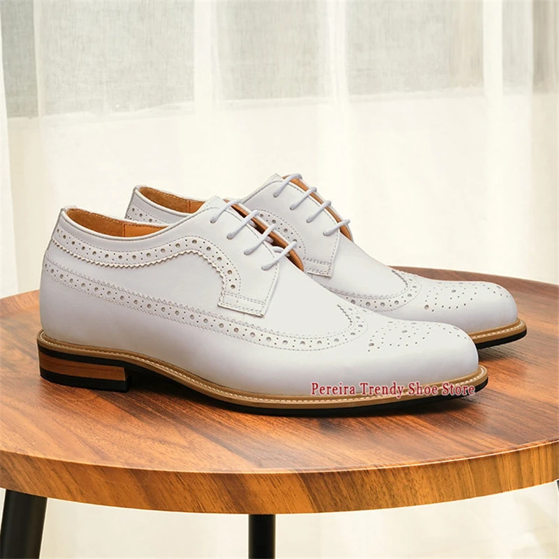 

Мужские белые туфли дерби из натуральной кожи для свадьбы, модные, с острым носком, с увеличенной внутренней высотой, для летних банкетов, вечеринок, деловых мероприятий