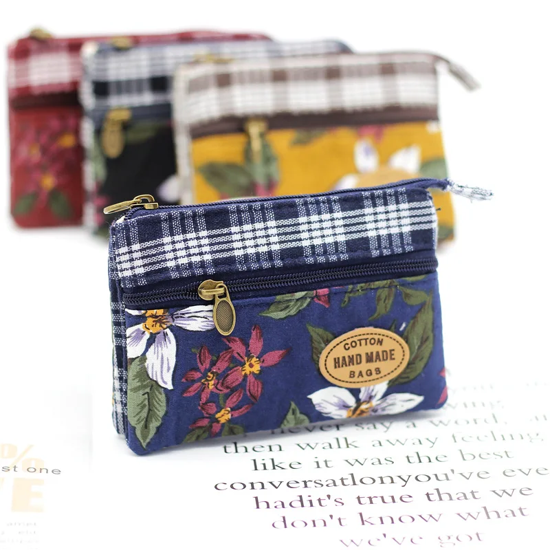 New Fashion Flower Multi-layer Cotton Fabric Coin Purse Women Card Wallet Small Change Bag Retro Canvas Female Hand Purses Pouch