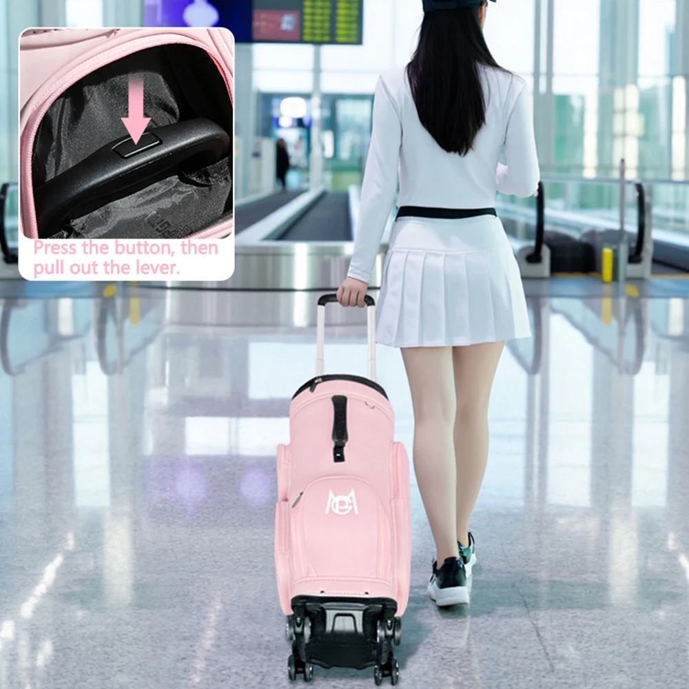 PGM Wheeled Golf Travel Bag, Lightweight, Stylish, and Portable, Women's Microfiber Leather Golf Clothing Bag YWB051