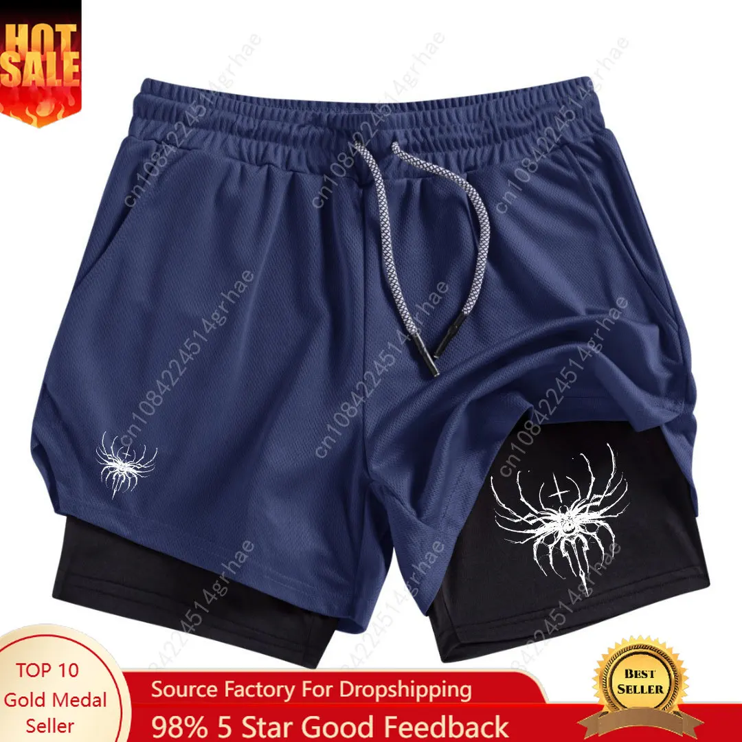 

Y2K Print 2 in 1 Shorts for Men Athletic Quick Dry Shorts with Phone Pocket Gym Workout Running Performance Shorts