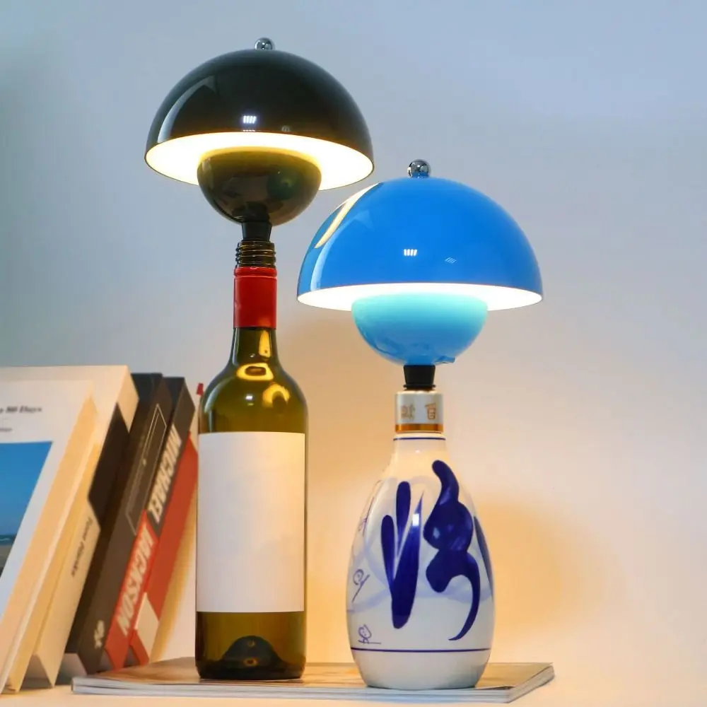 Rechargeable Bottle Lamp 3 Color Touch Dimming LED Desk Lamp Stepless Dimming Mushroom Bottle Head Wine Bottle Light Bar