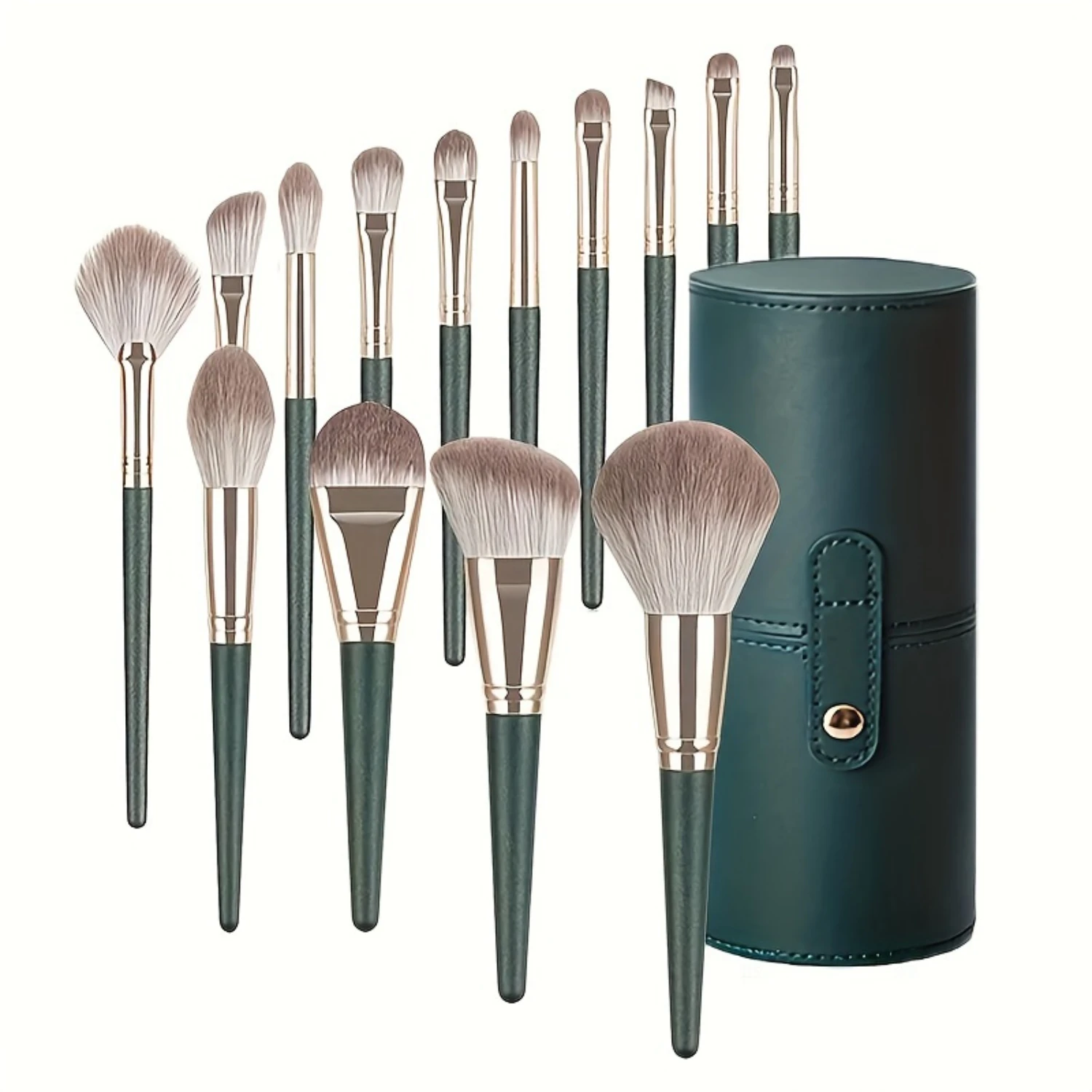 Conjunto de pincéis de maquiagem Green Cloud de 14 peças - Conjunto completo super macio para iniciantes para pintura, pó e base - Ferramentas de beleza