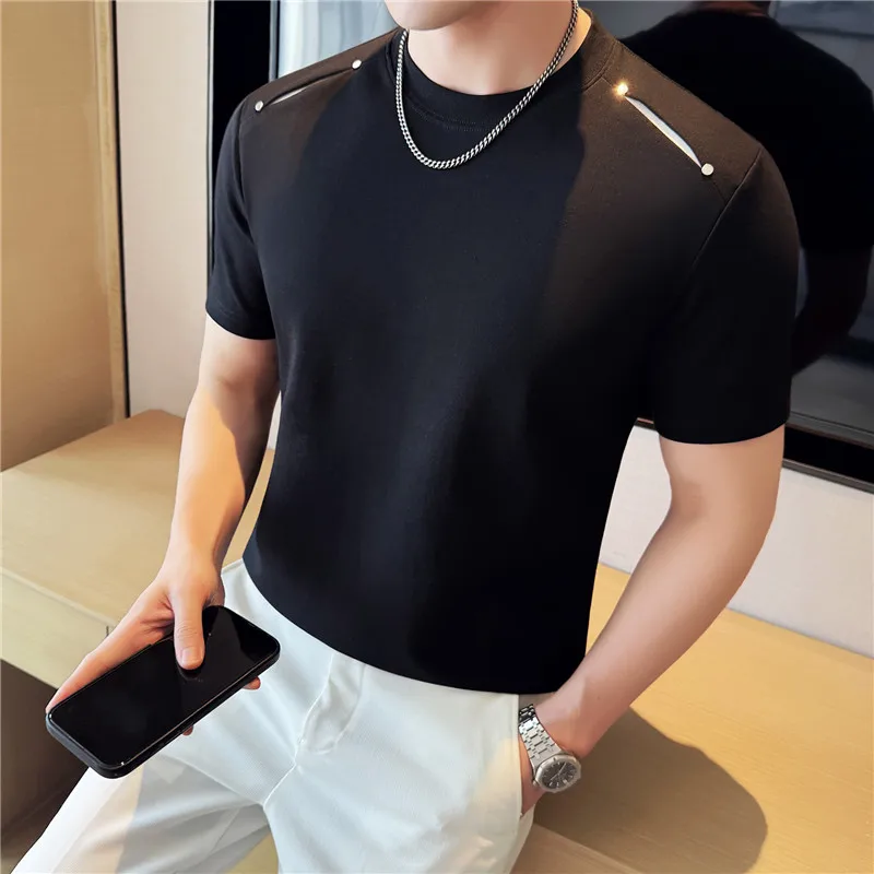 

Fashion Summer Streetwear Soft Cotton Short Sleeve T-shirt for Men Korean Casual Round Neck Slim Fit Mens Tee Tops Plus Size 4XL