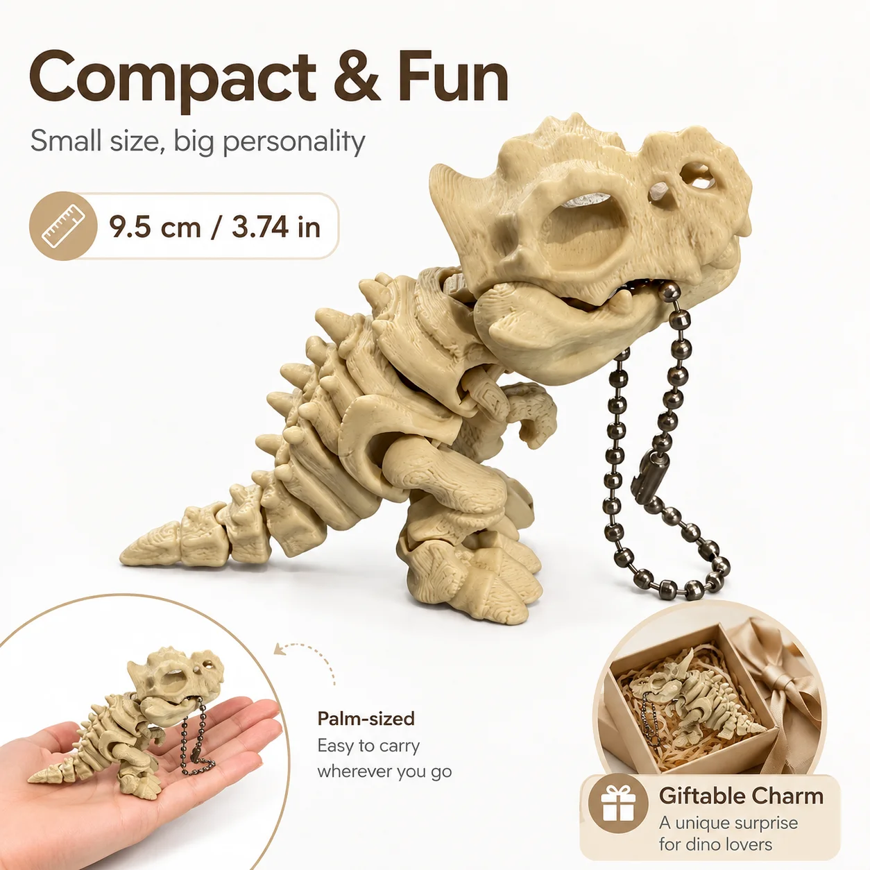 Rafford 3D-gedrucktes Tyrannosaurus Rex Skelettmodell – drehbare Gelenke, Deko- und Fidget-Spielzeug, Dinosaurier-Schlüsselanhänger, Weihnachtsgeschenk – Detail 4