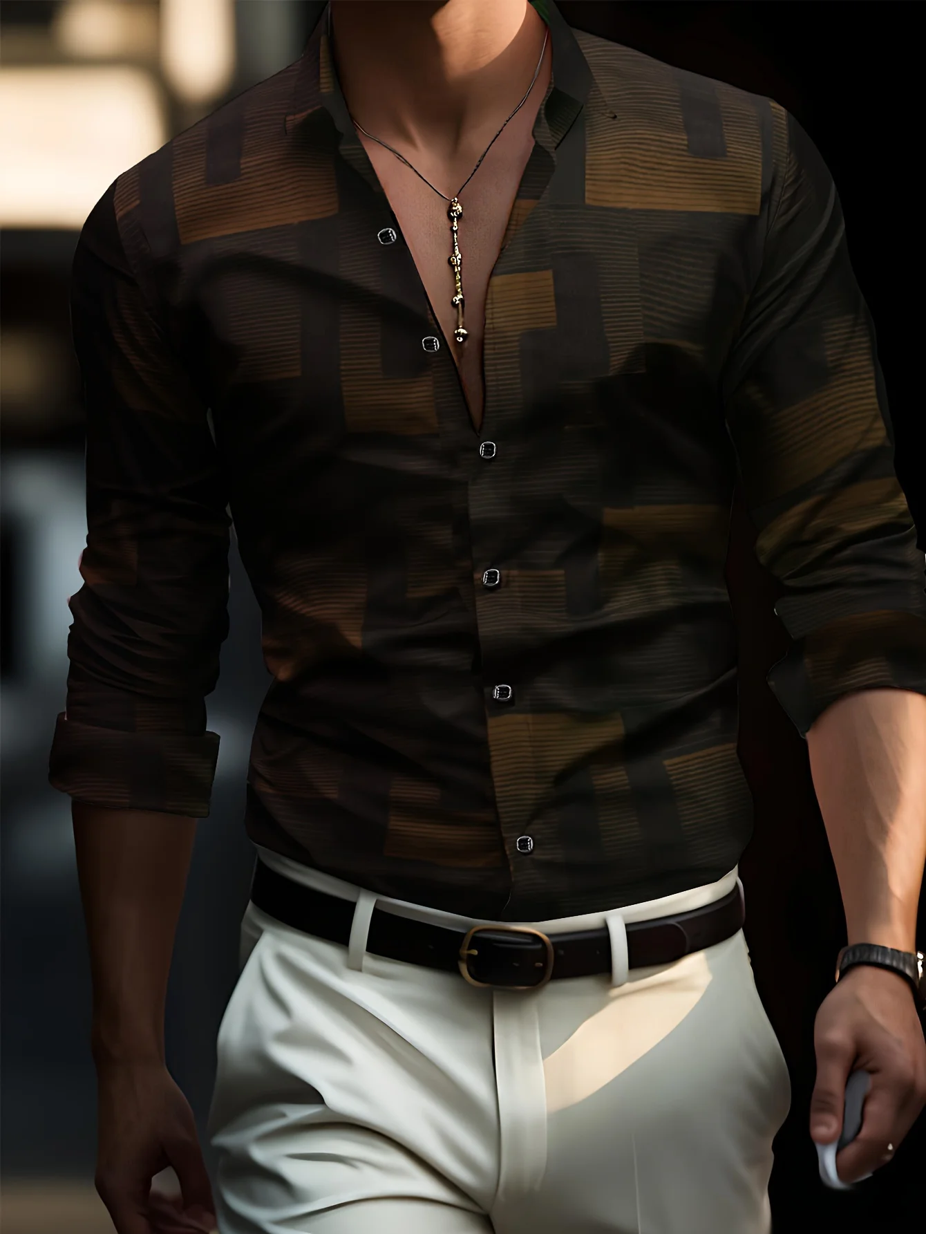 Men\'s Shirts 3D Print Modern Geometric Long Sleeve Shirts Casual Lapel Full Sleeved Business Shirt For Men Oversized Clothing