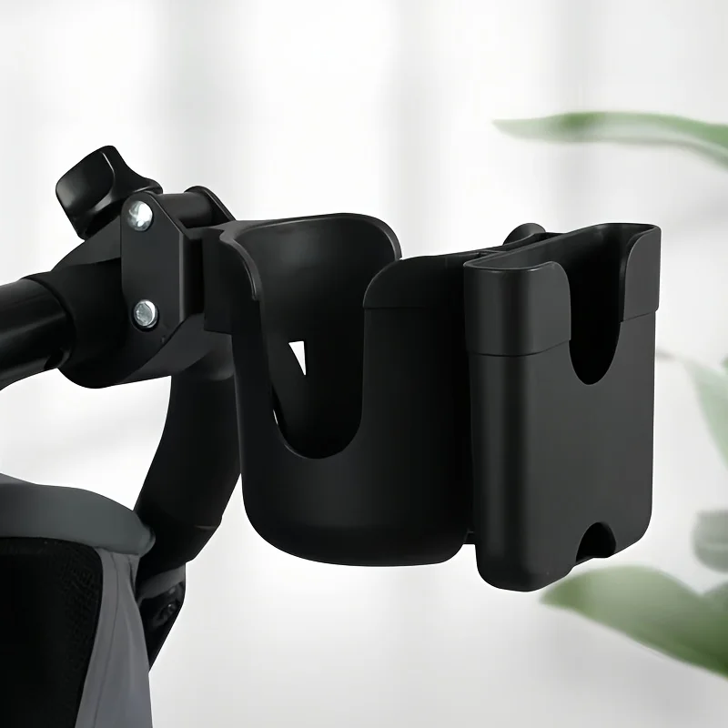 Portabicchieri per passeggino 2 in 1 e supporto per telefono |   ABS universale |   Antiscivolo |   Tiene bottiglie |   Nero |   Per i genitori in movimento
