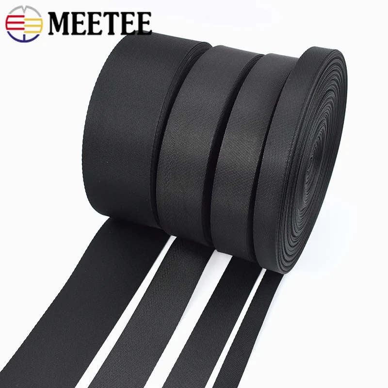 10M 0.7mm Thick 10-100mm Nylon Webbing Band Black Shoulder Bag Strap for Pet Collar Luggage Belt Sling Ribbon Sewing Accessories