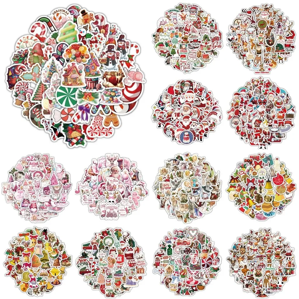 60PCS Cartoon Cute Merry Christmas Jingle Bells Graffiti Stickers for Bicycle Hand Account Pencil Case Decals