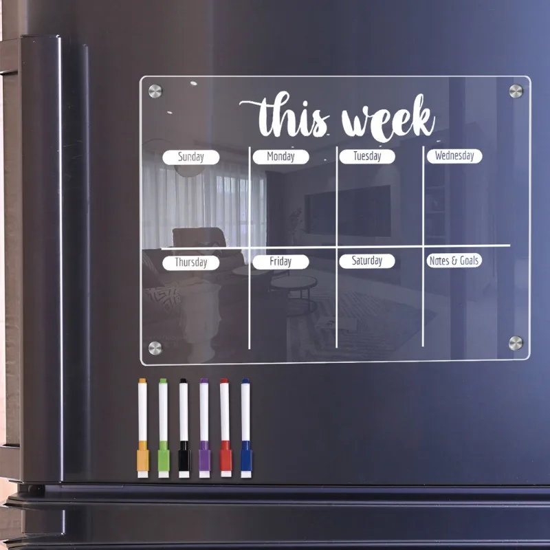 Transparent Fridge Magnetic Calendar Board Acrylic Reusable Memo Blackboard Dry Erase Daily Weekly Planner Schedule Message Menu