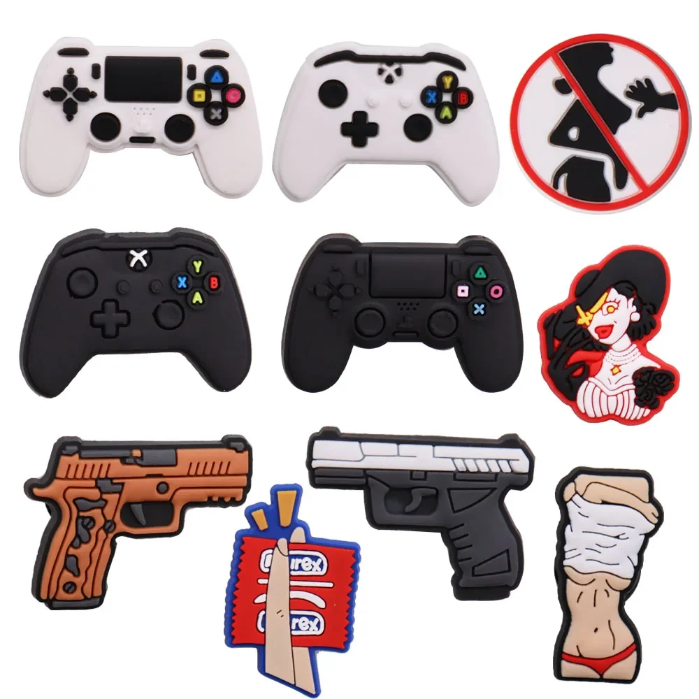 1-10pcs Gun Game Controller Sexy Shoes Charms Accessories Buckle Clog Shoe Decorations DIY Wristbands Kids Party Gift