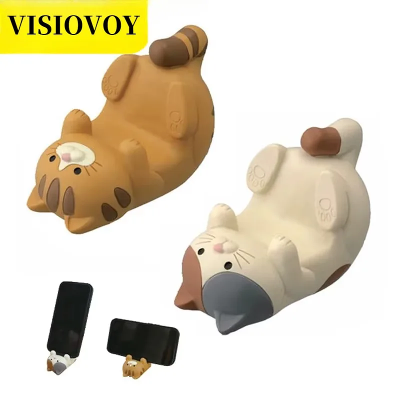 1Pc Cat Cell Phone Stand Resin Home Decorative Figure Cute Craft Ornaments Phone Holder Creative Phone Bracket For Men And Women