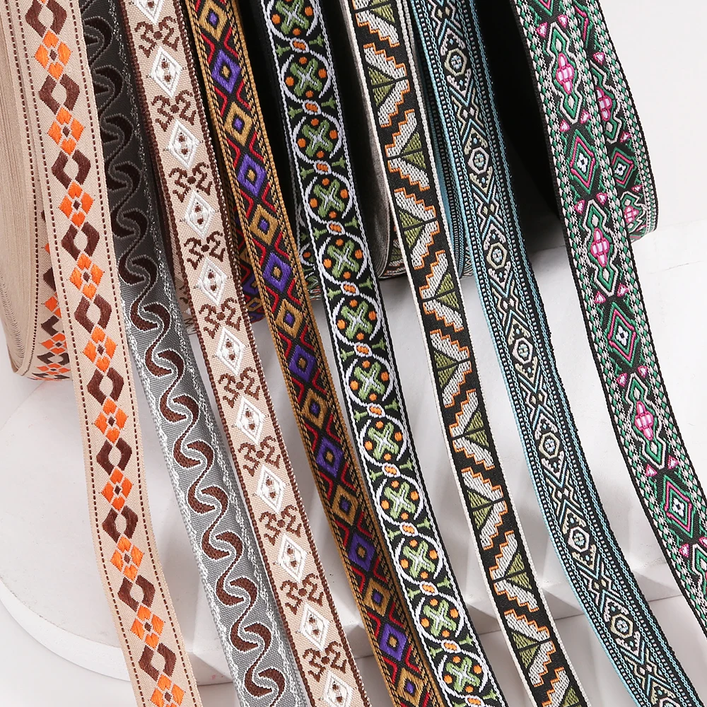 5 Yards Wide 12MM 15MM 17MM Vintage Colorful Retro Geometric Jacquard Embroidered Ribbons DIY For Collar Sewing Accessories