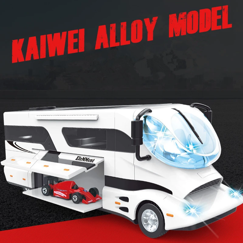 

New Diecast Luxury RV Recreational Dining Car Model Metal Toy Camper Van Motorhome Touring Car Model Sound and Light Kids Gifts