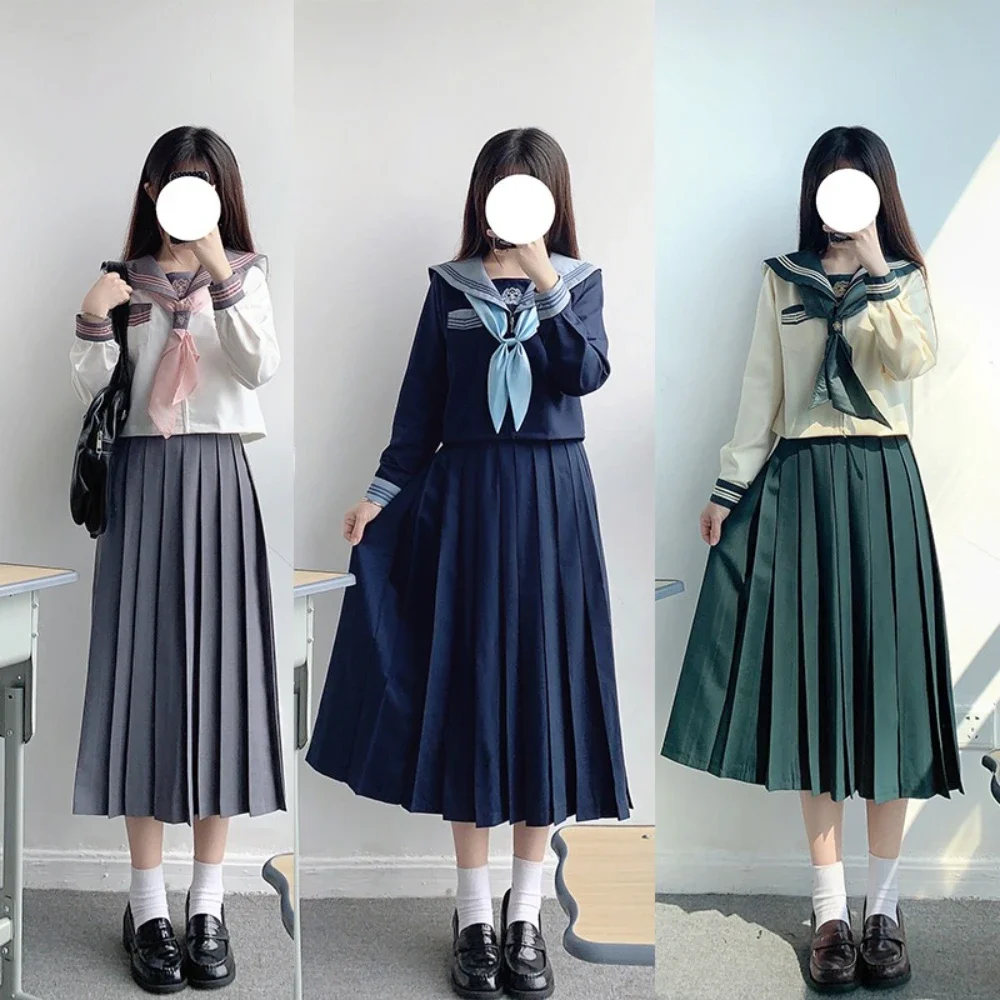 일본 학교 유니폼 소녀 Jk 선원 정장 세 가지 인기 세트 섹시한 주름 치마 Fuku Anime COS 졸업 의상 여성 2025