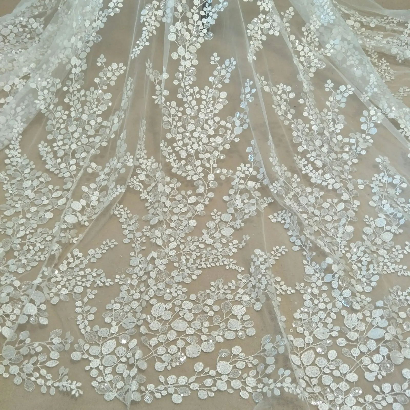 wedding gown dress lace fabric sequins lace fabric 130cm width dress lace sell by yard