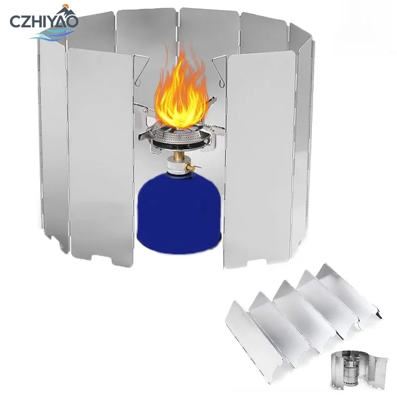 

CZHIYAO 9/10/12pcs Windproof Camping Windshield Set Foldable Stove Screen Outdoor Cooking Essential Wind Barrier Gas Stoves