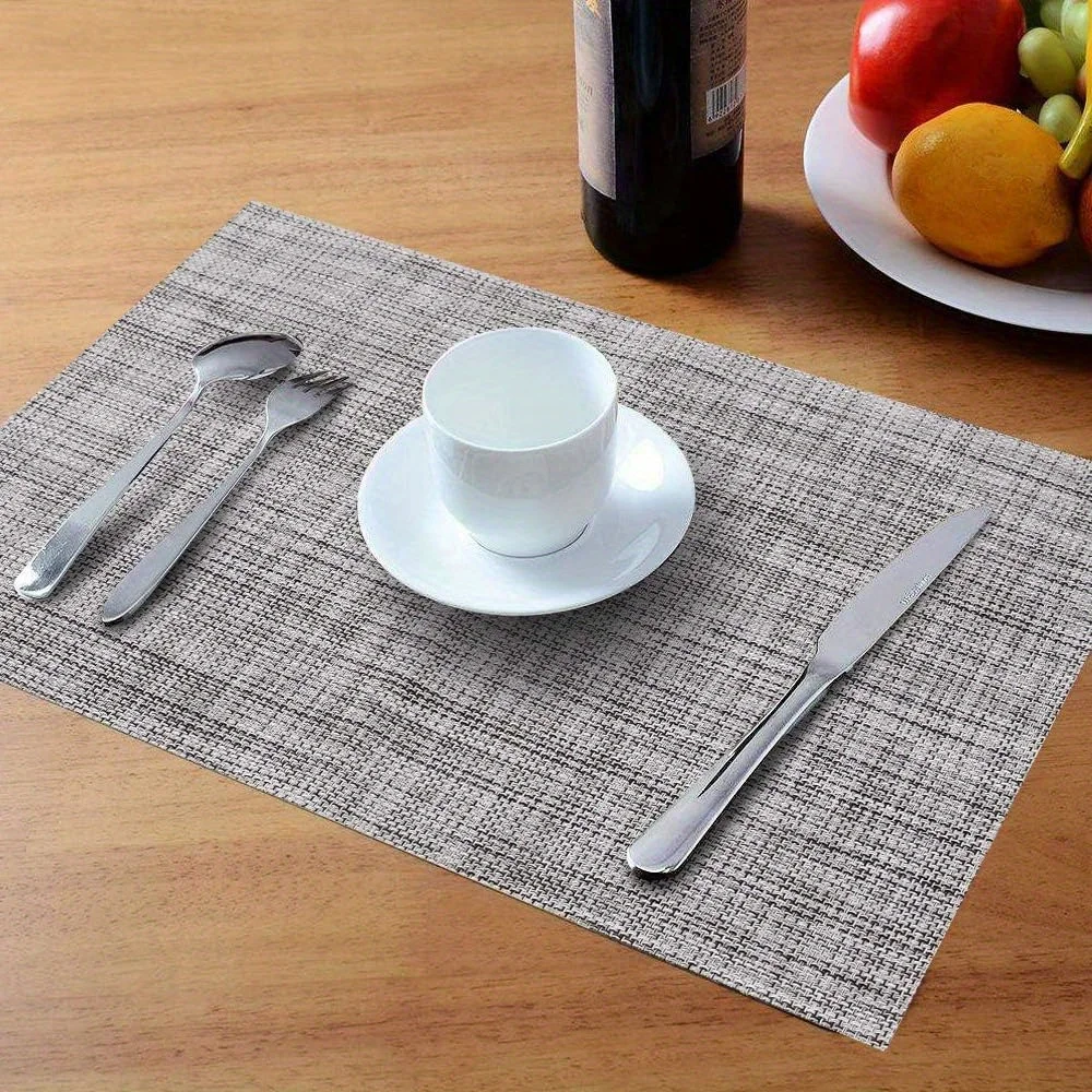 4 PCs/Pack Washable Vinyl PVC Placemat, Non-Slip Placemats, Heat Resistant Place Mats, Gray Placemats