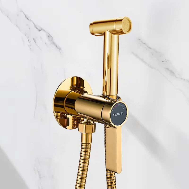 Brush Gold Bidet Sprayer Douche Toilet Kit Gold Brass Bidet Faucet Set Gun Grey Hot and Cold Valve Set Jet Bathroom Accessories
